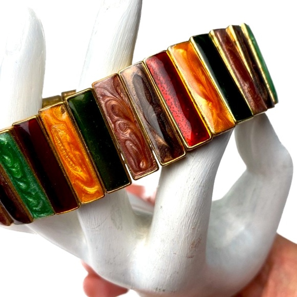 Vintage Multi color marbled window stretch bracelet with golden frames